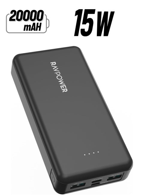 20000 mAh Dual USB Port Type C And Micro USB Power Bank 15W Black