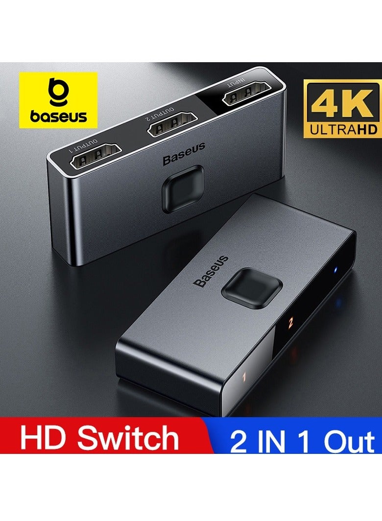 Baseus - 2 In 1 Out HDMI Switch, Bi-Directional HDMI Splitter, Easy Switch HDMI Selector Support 4K@60Hz, HDR, 3D, HDCP Compatible for TV Box, PS4, Laptop, PC HDTV Projector, Display Monitor Etc Grey - Image 1