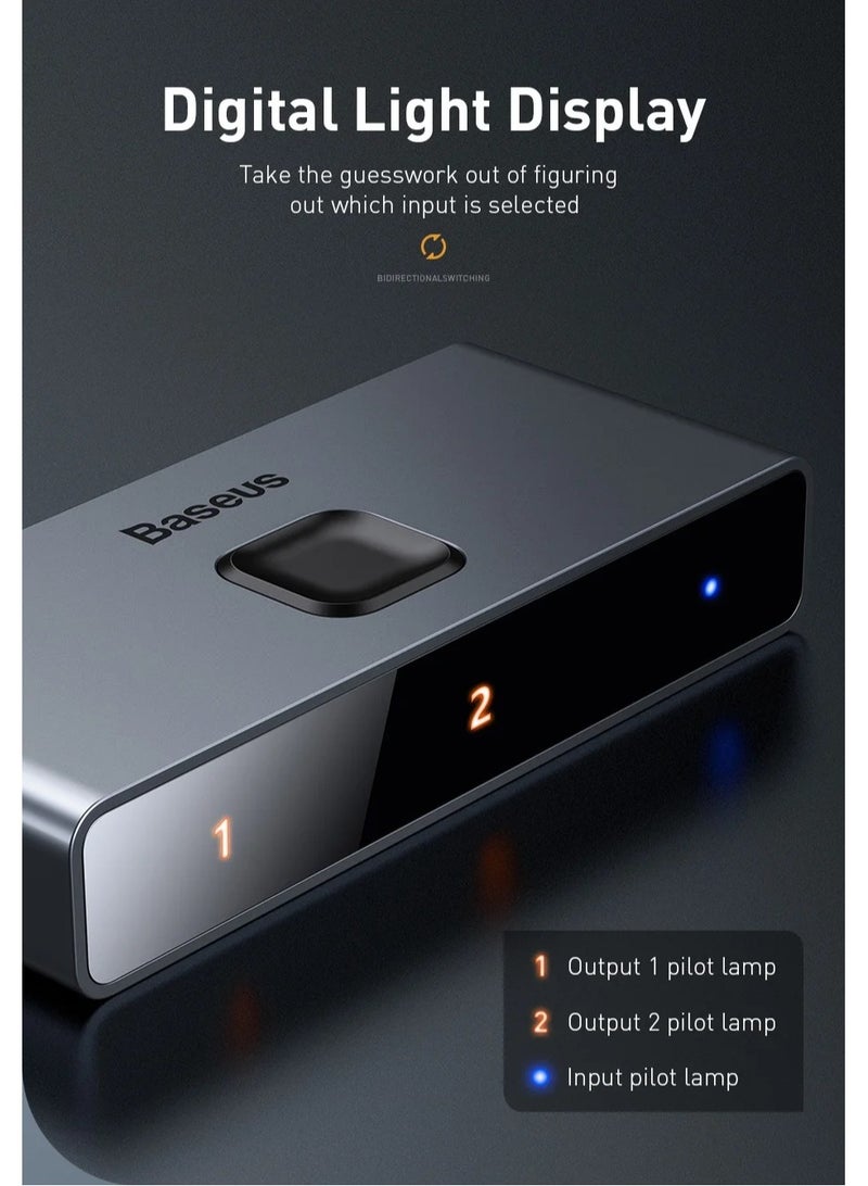 Baseus - 2 In 1 Out HDMI Switch, Bi-Directional HDMI Splitter, Easy Switch HDMI Selector Support 4K@60Hz, HDR, 3D, HDCP Compatible for TV Box, PS4, Laptop, PC HDTV Projector, Display Monitor Etc Grey - Image 1