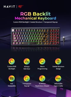 havit Wired Gaming Keyboard with RGB Backlit LED, Multimedia Keys, Number Pad, 90 Keys, USB, for Desktop Computers with Windows  - Image 2