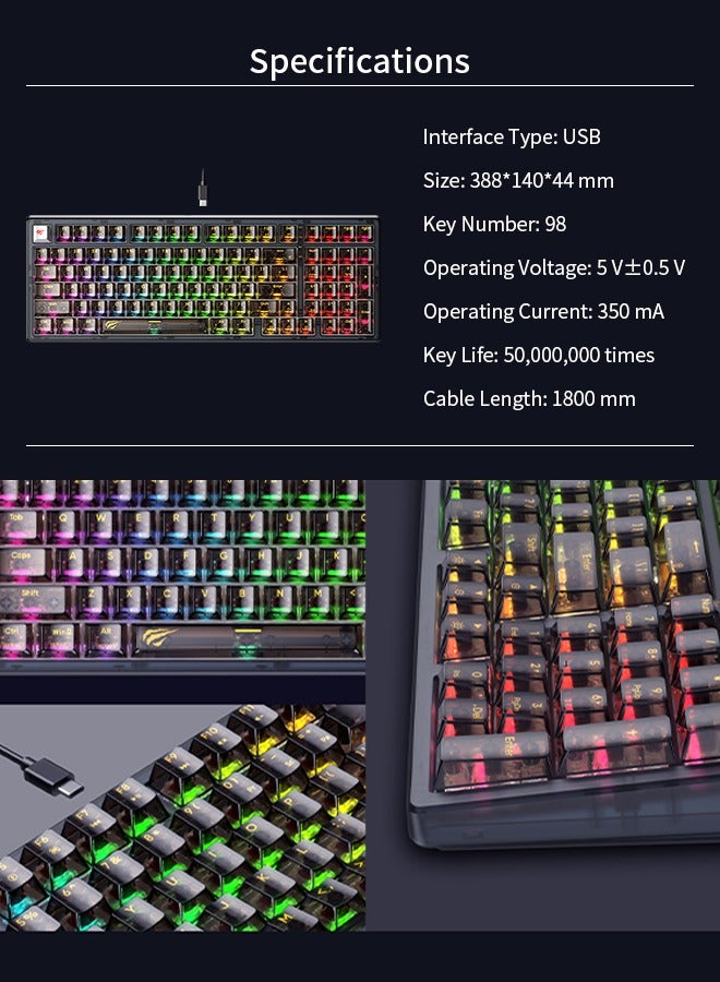 havit - Wired Gaming Keyboard with RGB Backlit LED, Multimedia Keys, Number Pad, 90 Keys, USB, for Desktop Computers with Windows - Image 1