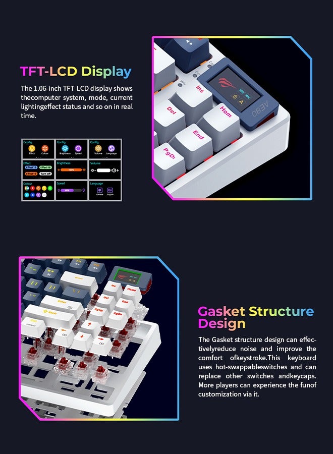 Gaming Keyboard with Customizable RGB Color Backlight and TFT-LCD Display, Suitable for Gaming, Work, Study