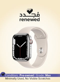 Renewed - Watch Series 7 (GPS + Cellular, 45MM) Silver Stainless Steel Case With Sport Band Starlight