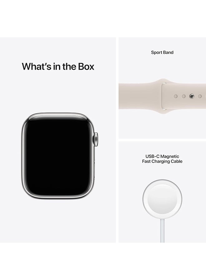 Apple - Renewed - Watch Series 7 (GPS + Cellular, 45MM) Silver Stainless Steel Case With Sport Band Starlight - Image 1