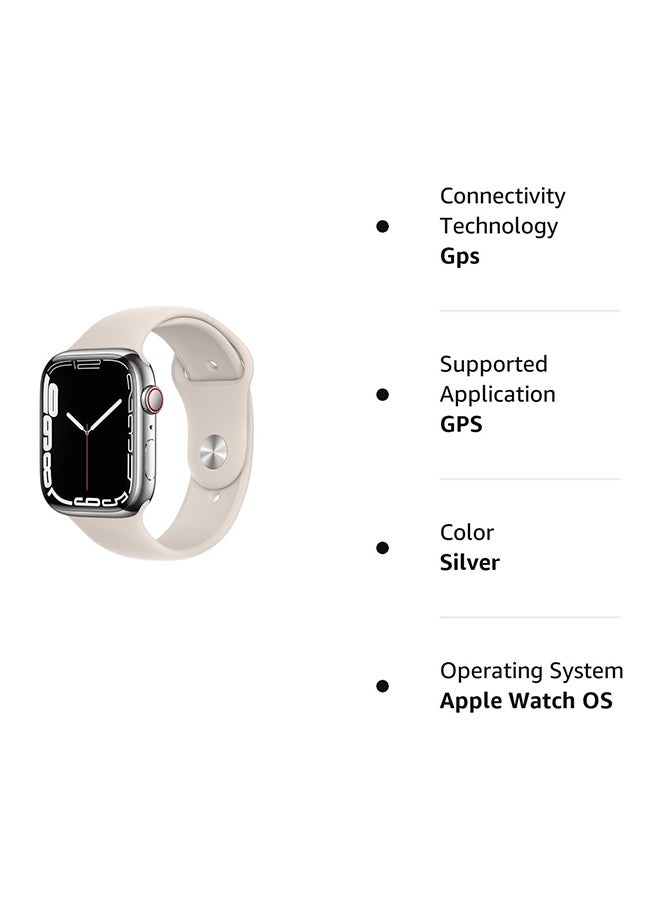 Apple - Renewed - Watch Series 7 (GPS + Cellular, 45MM) Silver Stainless Steel Case With Sport Band Starlight - Image 1