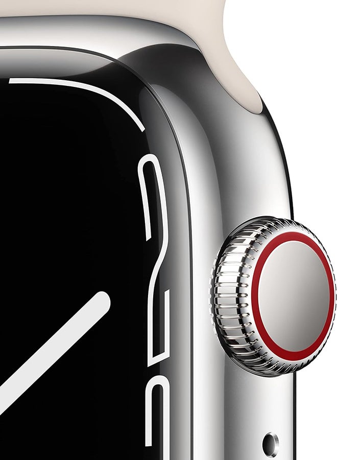 Apple - Renewed - Watch Series 7 (GPS + Cellular, 45MM) Silver Stainless Steel Case With Sport Band Starlight - Image 1