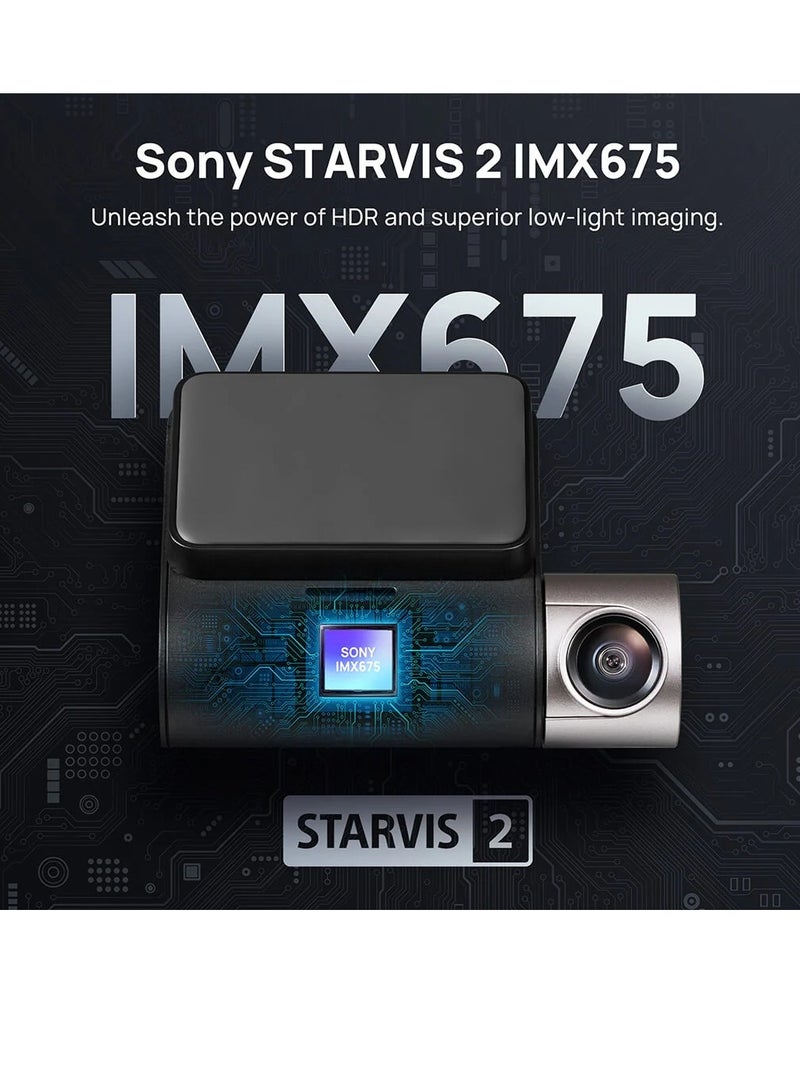 70 ماي - مجموعة كاميرا داش كام مزدوجة القناة A510-1، مستشعر STARVIS 2 IMX675، ADAS، مسجل GPS مدمج، مسجل الطريق، MaiColor Vivid+ مع رؤية ليلية البومة، تشغيل التطبيق ومشاركته، مراقبة اختيارية لوقوف السيارات - أسود - Image 1
