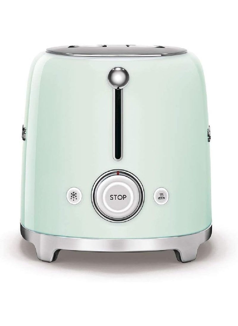 smeg - Smeg Tsf01Pguk, 50's Retro Style 2 Slice Toaster,6 Browning Levels,2 Extra Wide Bread Slots, Defrost And Reheat Functions, Removable Crumb Tray, Pastel Green, 950 W Tsf01Pguk Green - Image 1
