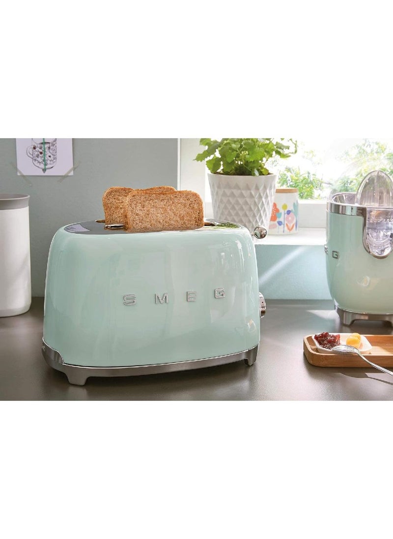smeg - Smeg Tsf01Pguk, 50's Retro Style 2 Slice Toaster,6 Browning Levels,2 Extra Wide Bread Slots, Defrost And Reheat Functions, Removable Crumb Tray, Pastel Green, 950 W Tsf01Pguk Green - Image 1