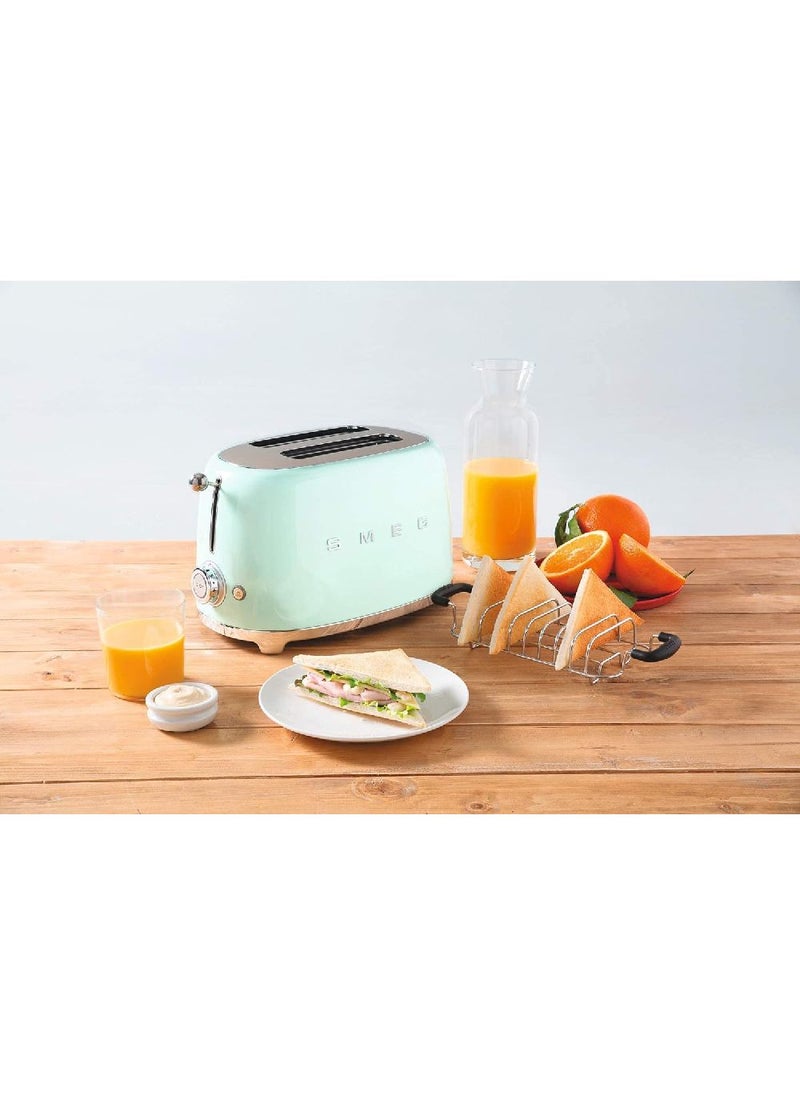 smeg - Smeg Tsf01Pguk, 50's Retro Style 2 Slice Toaster,6 Browning Levels,2 Extra Wide Bread Slots, Defrost And Reheat Functions, Removable Crumb Tray, Pastel Green, 950 W Tsf01Pguk Green - Image 1