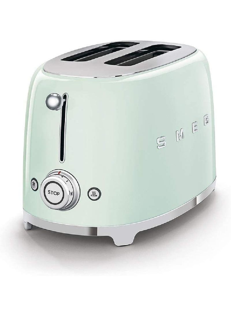 smeg - Smeg Tsf01Pguk, 50's Retro Style 2 Slice Toaster,6 Browning Levels,2 Extra Wide Bread Slots, Defrost And Reheat Functions, Removable Crumb Tray, Pastel Green, 950 W Tsf01Pguk Green - Image 1
