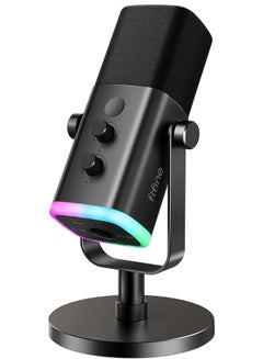 XLR/USB Dynamic Microphone For Podcast Recording, PC Computer Gaming Streaming Mic With RGB Light, Mute Button, Headphones Jack, Desktop Stand, Vocal Mic For Singing YouTube-AmpliGame AM8 Black