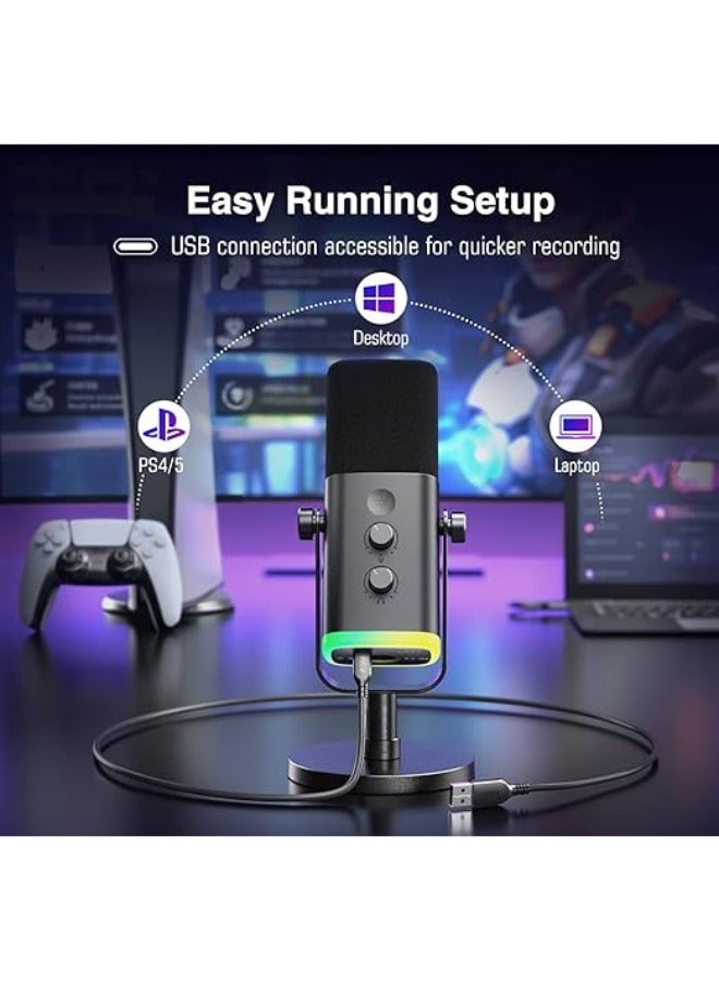 FIFINE - XLR/USB Dynamic Microphone For Podcast Recording, PC Computer Gaming Streaming Mic With RGB Light, Mute Button, Headphones Jack, Desktop Stand, Vocal Mic For Singing YouTube-AmpliGame AM8 Black - Image 1