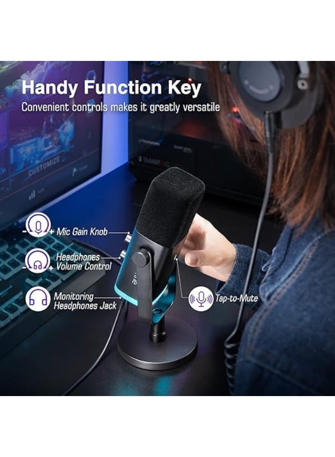 FIFINE - XLR/USB Dynamic Microphone For Podcast Recording, PC Computer Gaming Streaming Mic With RGB Light, Mute Button, Headphones Jack, Desktop Stand, Vocal Mic For Singing YouTube-AmpliGame AM8 Black - Image 1