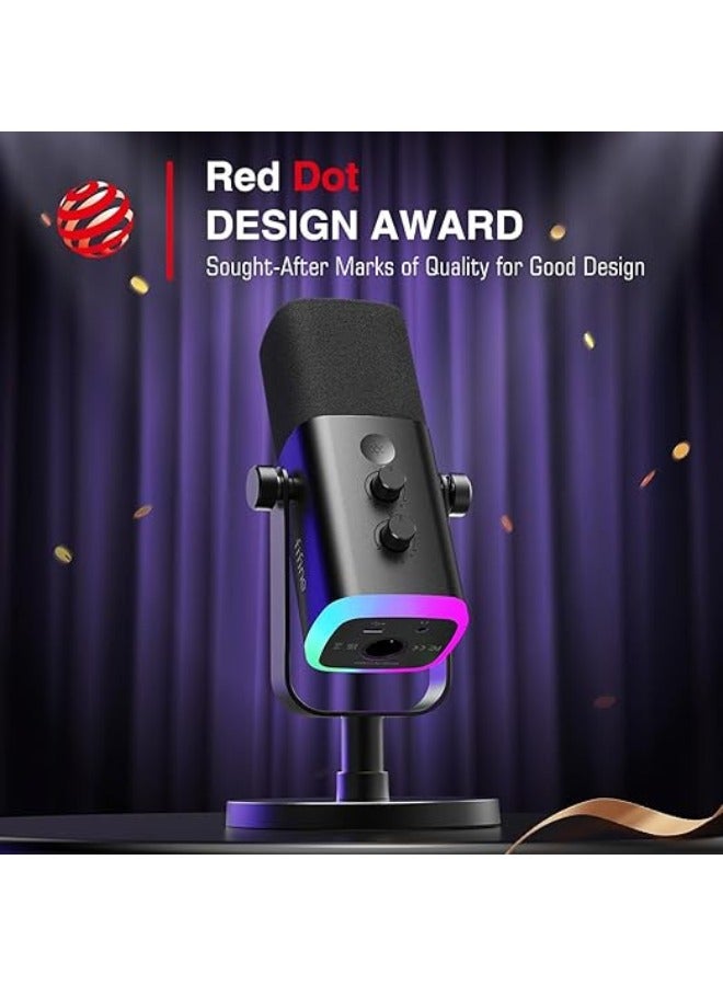 FIFINE - XLR/USB Dynamic Microphone For Podcast Recording, PC Computer Gaming Streaming Mic With RGB Light, Mute Button, Headphones Jack, Desktop Stand, Vocal Mic For Singing YouTube-AmpliGame AM8 Black - Image 1