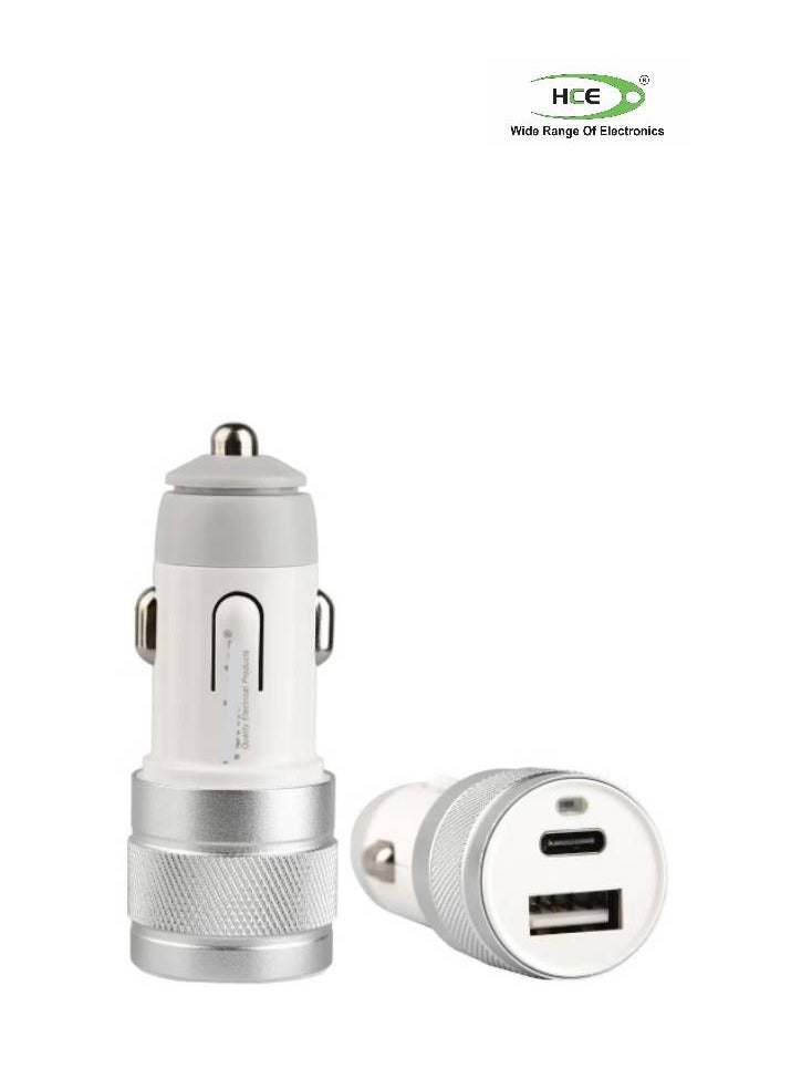 أتش سي إي - USB Car Charger With 30W Fast Charging USB-A White - Image 1