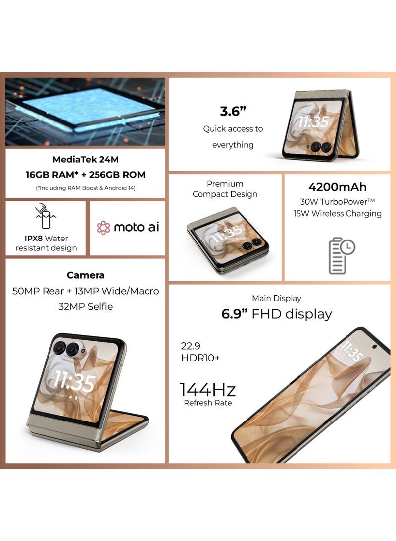 Motorola Razr 50 5G Dual SIM Beach Sand 8GB+8GB RAM 256 GB - Middle East Version - Image 3