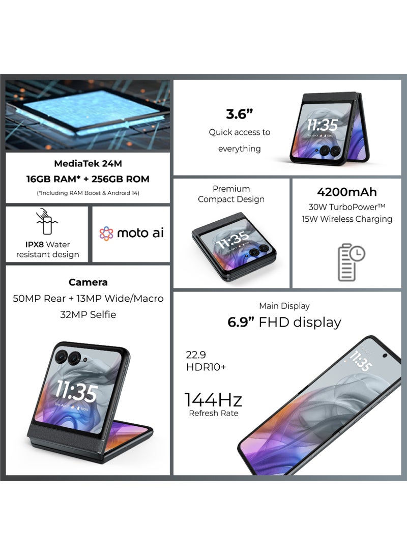 موتورولا Razr 50 5G ثنائي الشريحة، رمادي كوالا، 8 جيجابايت + 8 جيجابايت رام، 256 جيجابايت - إصدار الشرق الأوسط  - Image 3