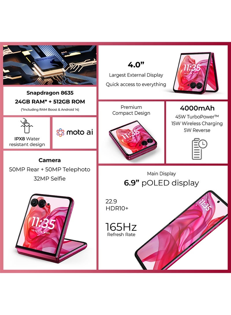 Razr 50 Ultra 5G Dual SIM Hot Pink 12GB RAM 512GB - Middle East Version - pnsku/N70086003V/45/_/1724826583/e1303658-a5d0-4333-a7cd-a1256628ab9c