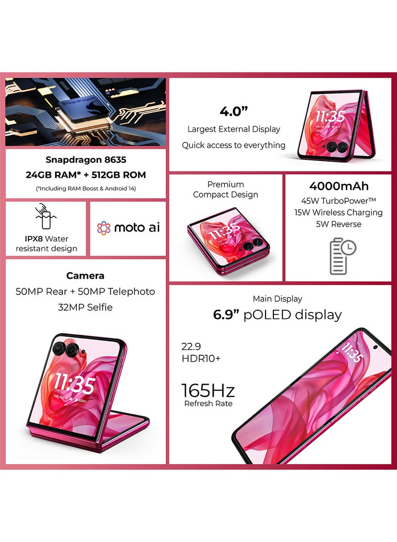Motorola - Razr 50 Ultra 5G Dual SIM Hot Pink 12GB RAM 512GB - Middle East Version - Image 1
