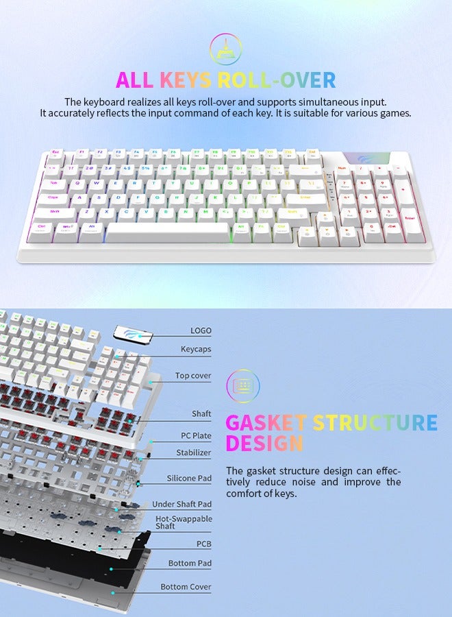 هافيت - لوحة مفاتيح ألعاب RGB، عمر افتراضي يصل إلى 50 مليون ضغطة مفتاح، تصميم هيكل الحشية، تصميم قابل للفصل بين الكابل ولوحة المفاتيح، سلكي - Image 1