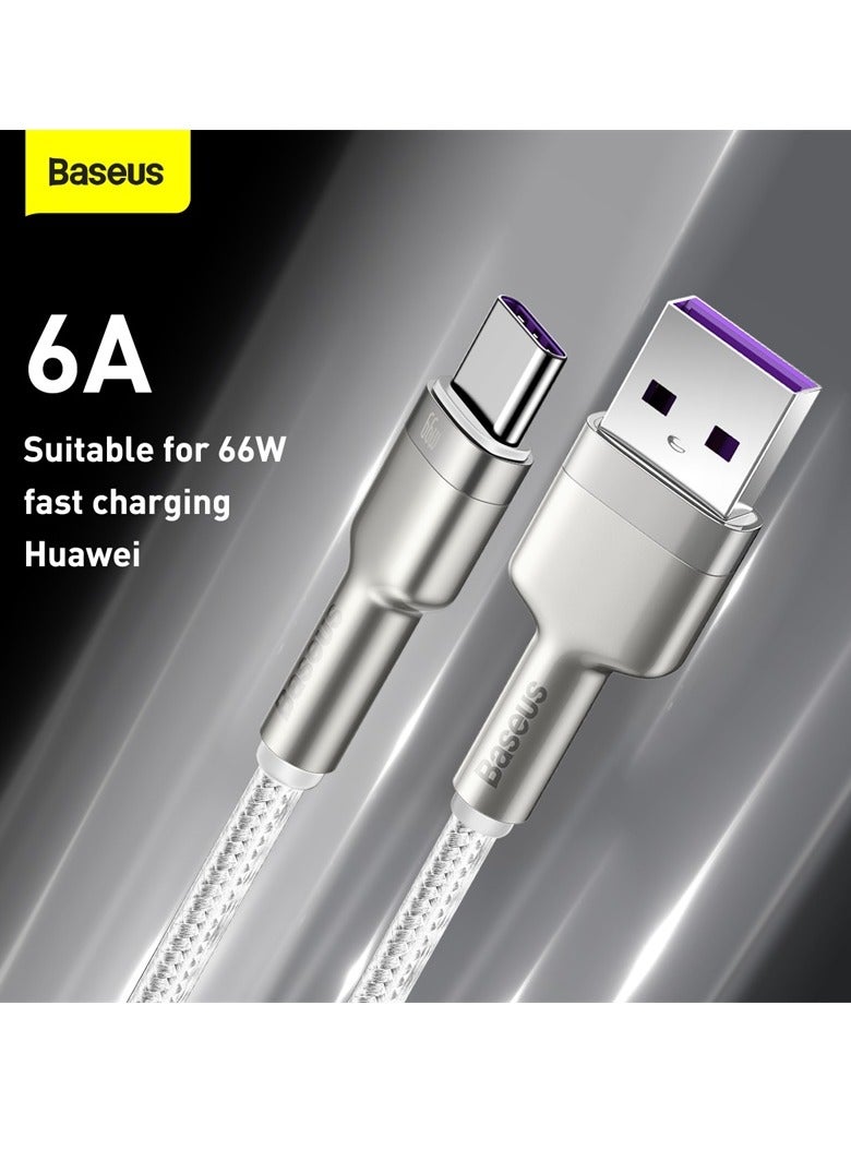 Baseus - USB To Type-C 66W 6A (2m) Fast Charging Cable For Huawei P40 Pro, P30 Pro, Honor View 20, Honor Magic 2, Samsung S21 Plus/S21/S20, Xiaomi, iPhone 15 Series And Many More White - Image 1