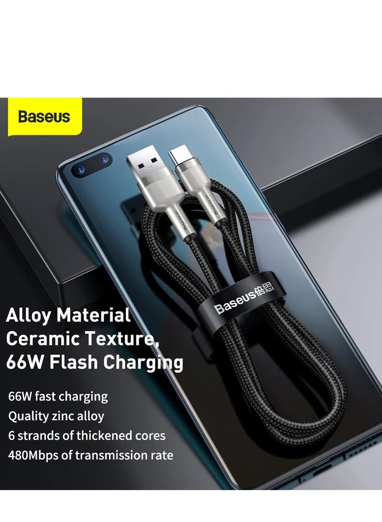 Baseus USB To Type-C 66W 6A (2m) Fast Charging Cable For Huawei P40 Pro, P30 Pro, Honor View 20, Honor Magic 2, Samsung S21 Plus/S21/S20, Xiaomi, iPhone 15 Series And Many More Black  - Image 2