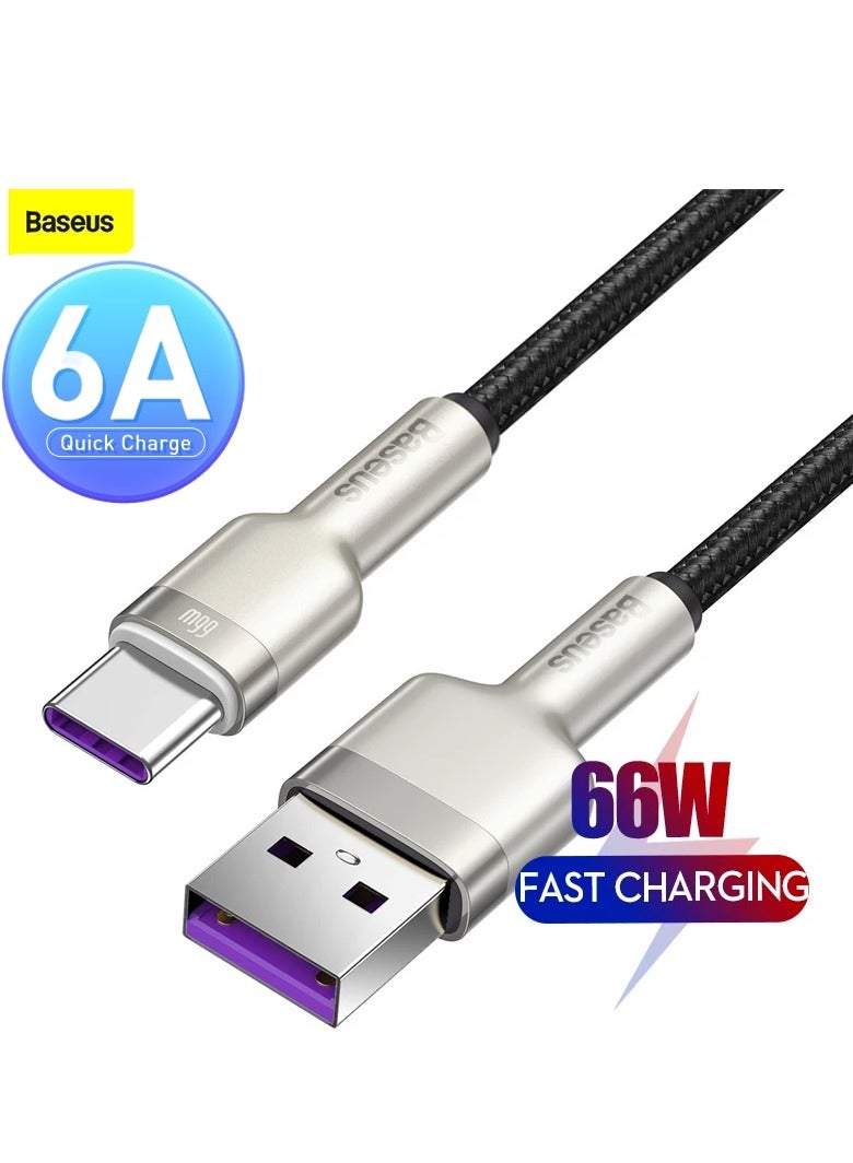 Baseus USB To Type-C 66W 6A (2m) Fast Charging Cable For Huawei P40 Pro, P30 Pro, Honor View 20, Honor Magic 2, Samsung S21 Plus/S21/S20, Xiaomi, iPhone 15 Series And Many More Black  - Image 1