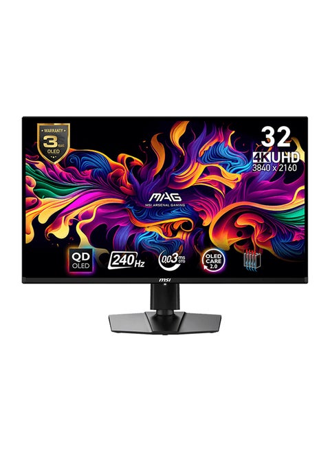 MAG 321UPX Gaming Monitor, 32" 4K UHD QD-OLED Display, 240Hz Refresh Rate, 0.03ms (GtG) Response Time, AdaptiveSync Technology, 1.07b Color Display | 9S6-3DD39T-008 Black