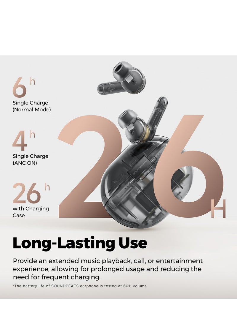 SoundPEATS - Air4 Pro Wireless Earbuds AptX Lossless, Earphone Bluetooth 5.3 Adaptive Hybrid Active Noise Canceling, in-ear Earbuds with 6 Mics Aptx Voice for Calls, 26 Hours, Multi-Connection Transparent Black - Image 1