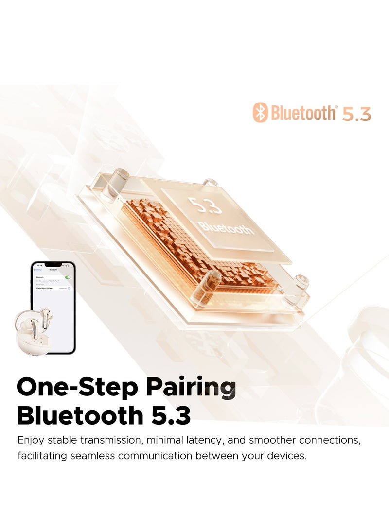 SoundPEATS - Clear Wireless Earbuds, In-Ear Earphones Bluetooth 5.3, 40 Hours Playback Time, 12mm Driver Bluetooth Earphones And Dual Microphone with ENC For Clear Calls, Game Mode, App Control Beige - Image 1