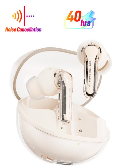 Clear Wireless Earbuds, In-Ear Earphones Bluetooth 5.3, 40 Hours Playback Time, 12mm Driver Bluetooth Earphones And Dual Microphone with ENC For Clear Calls, Game Mode, App Control Beige