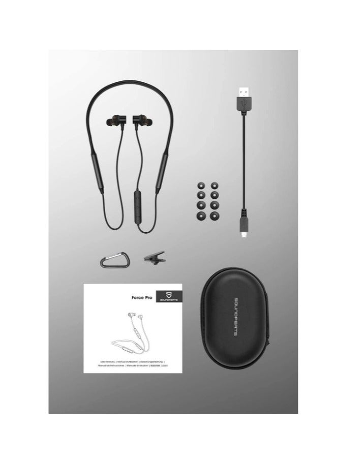 SoundPEATS - Force Pro Dual Dynamic Drivers Bluetooth Headphones, Neckband Wireless Earbuds With Crossover, APTX HD Audio Built in Mic 22 Hours Playtime, Bluetooth 5.0 Headset Sports Earphones Black - Image 1