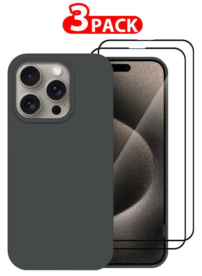 MARGOUN 3 Pack For iPhone 15 Pro Max Case and 2 Screen Protectors Silicone Case Full Body Protective Cover Shockproof Slim Phone Case Anti-Scratch Soft Microfiber Lining Grey - Image 1
