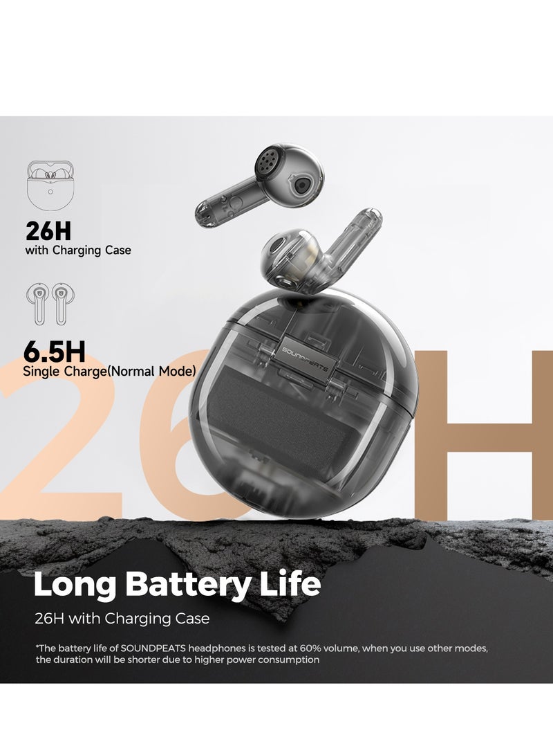 SoundPEATS - Air4 Wireless Earbuds with Adaptive Active Noise Cancellation, Earphones Bluetooth 5.3, Qualcomm QCC3071 aptX Lossless, 6 Mics for AI-Enhanced Calls, 26 Hours Battery, APP Control Transparent Black - Image 1