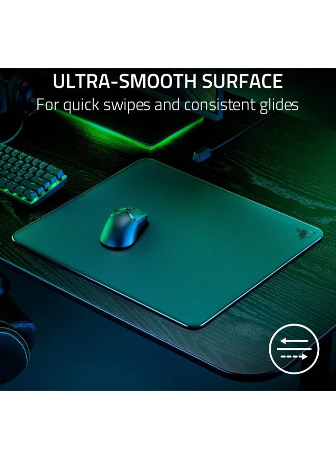 Atlas Tempered Glass Mouse Mat, 450 x 400 x 5mm Dimension, CNC-Milled with Rounded Edge, Anti-Slip Rubber Base | RZ02-04890100-R3M1 Black