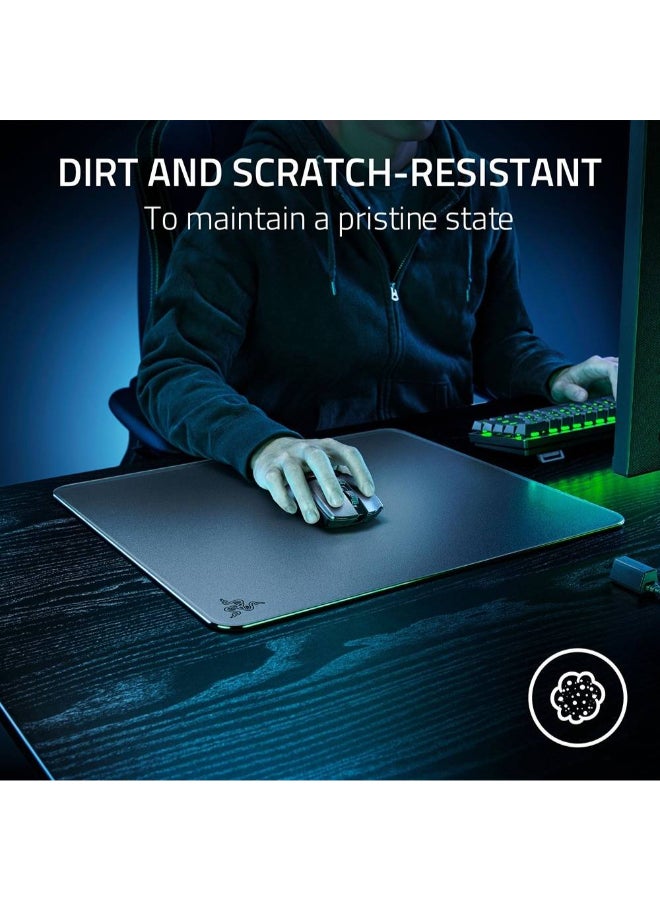 Atlas Tempered Glass Mouse Mat, 450 x 400 x 5mm Dimension, CNC-Milled with Rounded Edge, Anti-Slip Rubber Base | RZ02-04890100-R3M1 Black