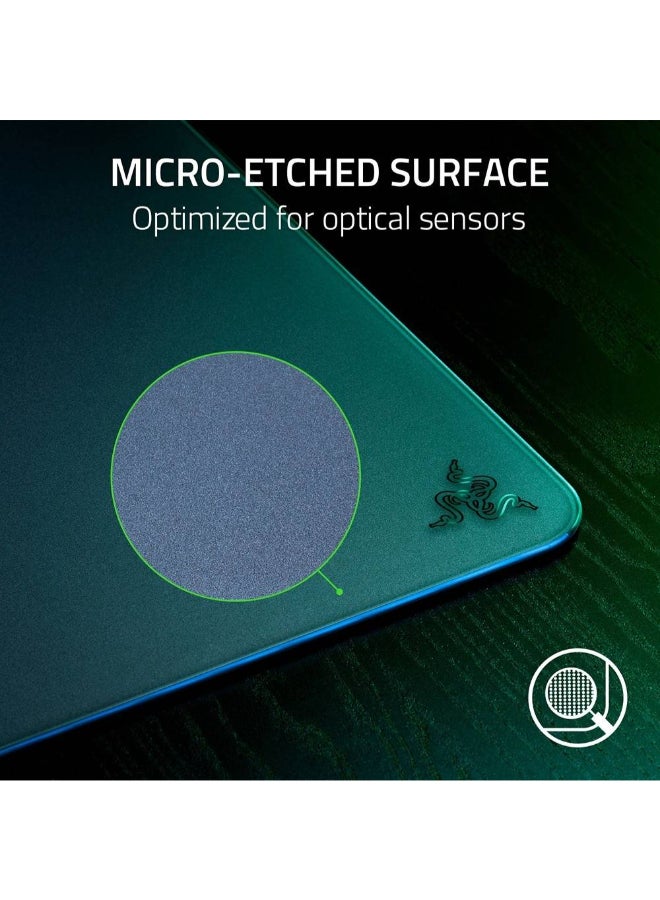 Atlas Tempered Glass Mouse Mat, 450 x 400 x 5mm Dimension, CNC-Milled with Rounded Edge, Anti-Slip Rubber Base | RZ02-04890100-R3M1 Black
