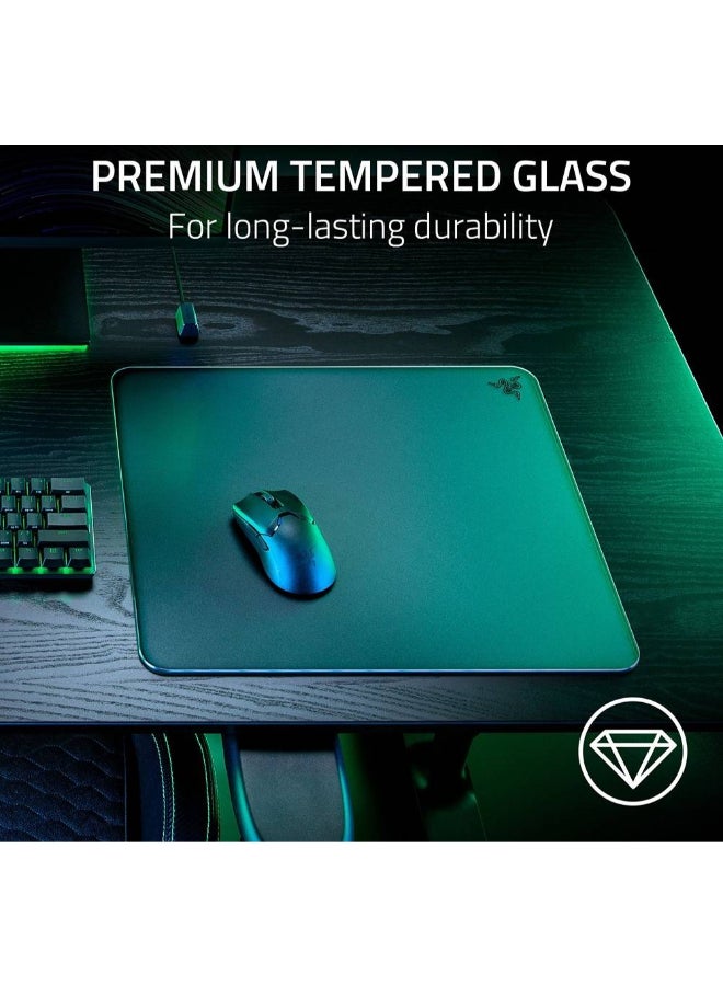 Atlas Tempered Glass Mouse Mat, 450 x 400 x 5mm Dimension, CNC-Milled with Rounded Edge, Anti-Slip Rubber Base | RZ02-04890100-R3M1 Black