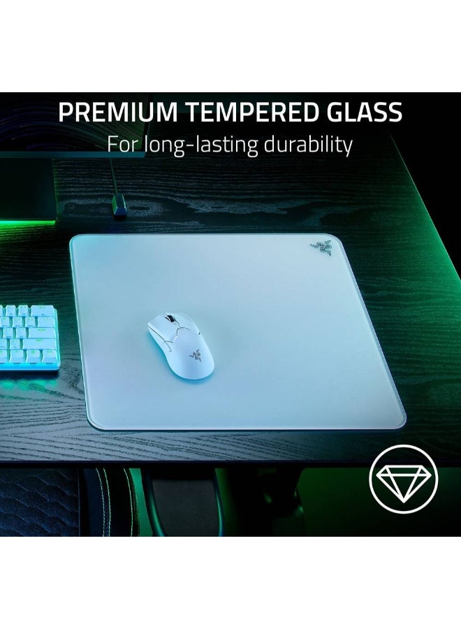 RAZER - Atlas Tempered Glass Mouse Mat, 450 x 400 x 5mm Dimension, CNC-Milled with Rounded Edge, Anti-Slip Rubber Base | RZ02-04890200-R3M1 White - Image 1
