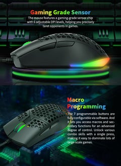 havit Wired Gaming Mouse RGB Gaming Mouse Ultra Lightweight Honeycomb Case Adjustable 7200 DPI 7 Programmable Buttons  - Image 3