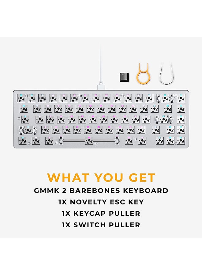 Glorious - Glorious Gaming GMMK 2 Compact 65% Barebones (Frame Only) - Mechanical Gaming Keyboard Frame, Compact TKL Size (65%), Aluminium, Customisable, Per Key RGB, American/ANSI Layout - White - Image 1