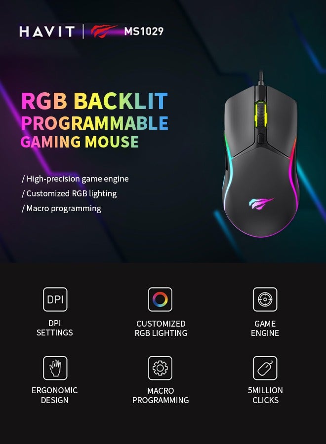 Wired Gaming Mouse with RGB Lighting, Ultra Lightweight Honeycomb Case, Adjustable 7200 DPI, and 7 Programmable Buttons