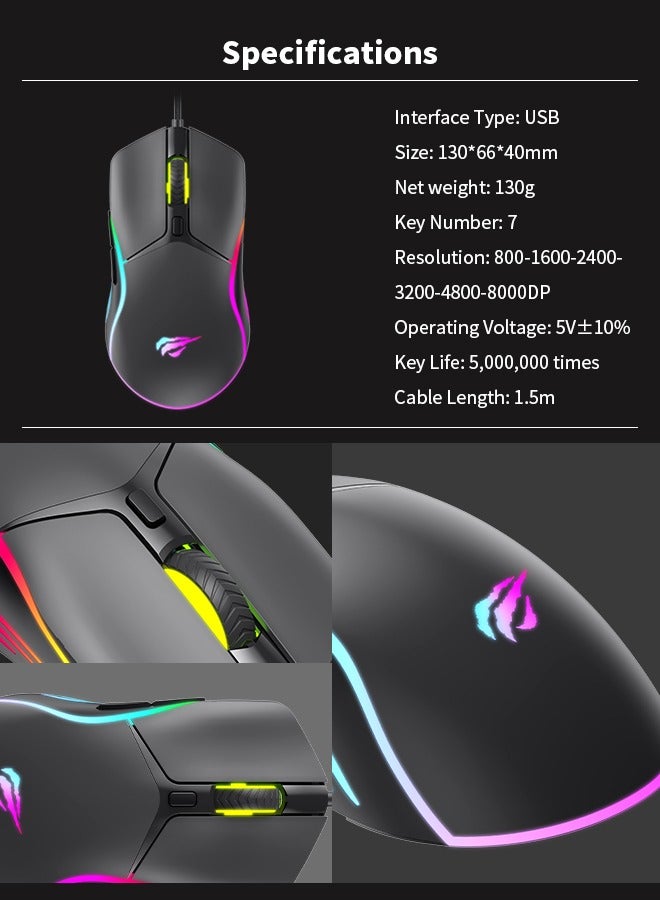 Wired Gaming Mouse with RGB Lighting, Ultra Lightweight Honeycomb Case, Adjustable 7200 DPI, and 7 Programmable Buttons