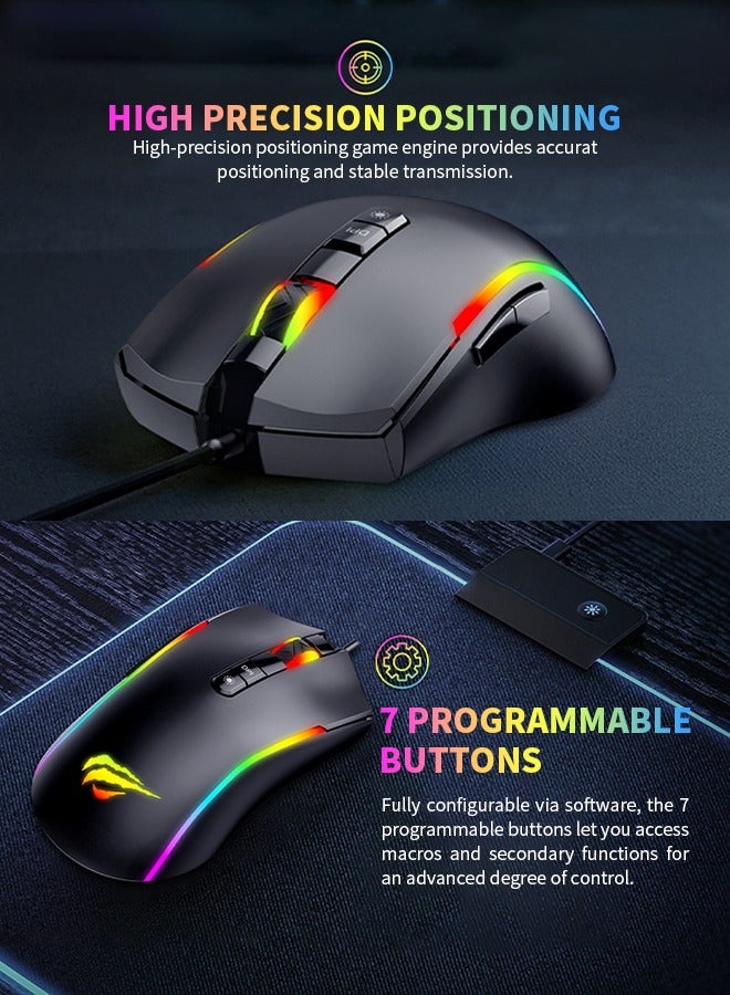 Wired Gaming Mouse with RGB Lighting, Ultra Lightweight Honeycomb Case, Adjustable 7200 DPI, and 7 Programmable Buttons
