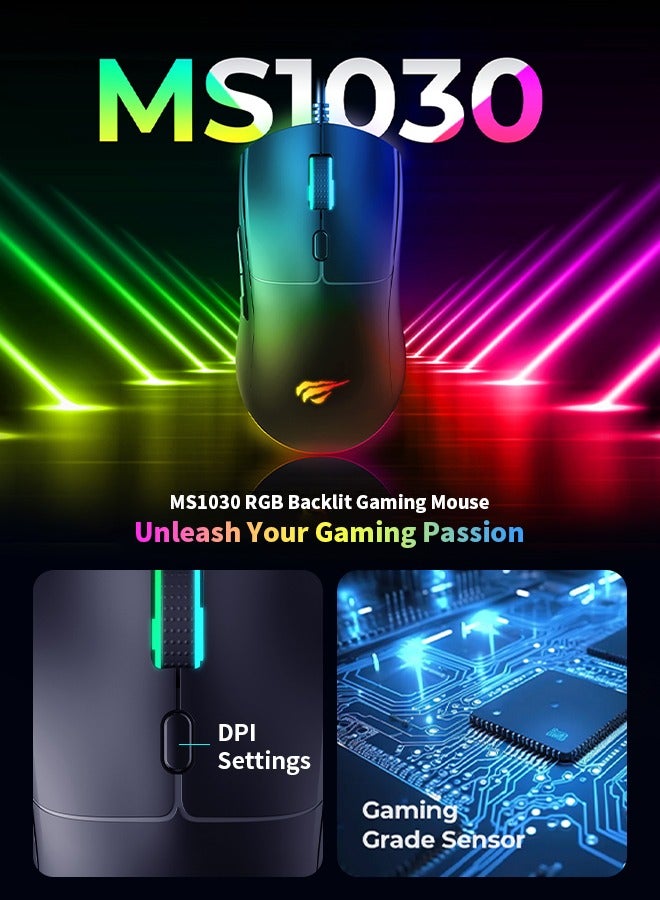 havit Wired Gaming Mouse, Dynamic RGB Lighting Effects, 3 Million Clicks, High-Precision Sensor, Comfortable Grip  - Image 2