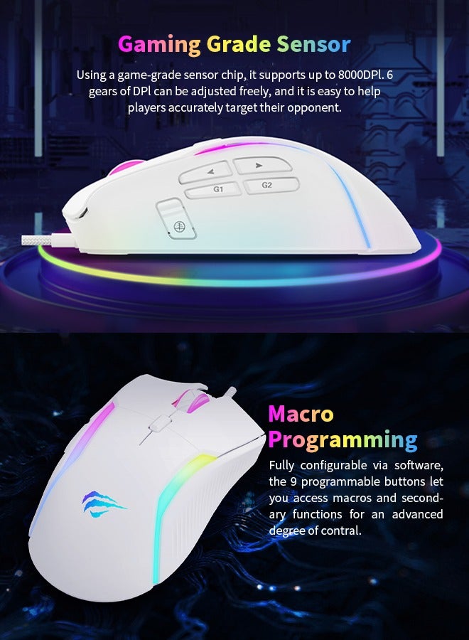 havit - RGB Gaming Mouse with 3 Million Keystrokes, 9 Programmable Buttons, 1.6m Cable for Gamers - Image 1
