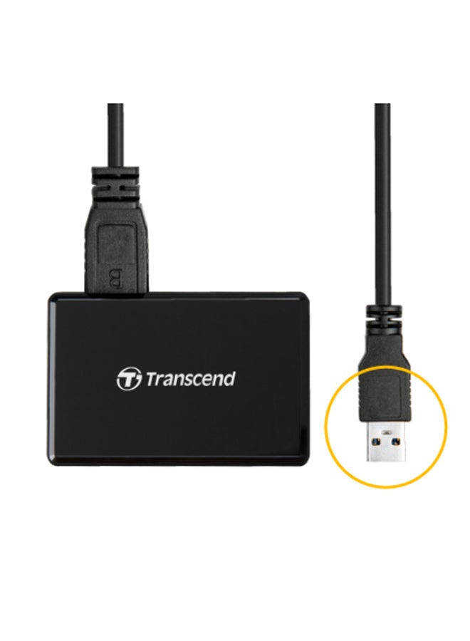 Transcend - TS-RDF8K2 Card Reader for all the popular card types, SD /microSD/CompactFlash, USB Type-A for great device compatibility, Compact power, RecoveRx software Black - Image 1