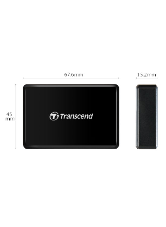 Transcend - TS-RDF8K2 Card Reader for all the popular card types, SD /microSD/CompactFlash, USB Type-A for great device compatibility, Compact power, RecoveRx software Black - Image 1