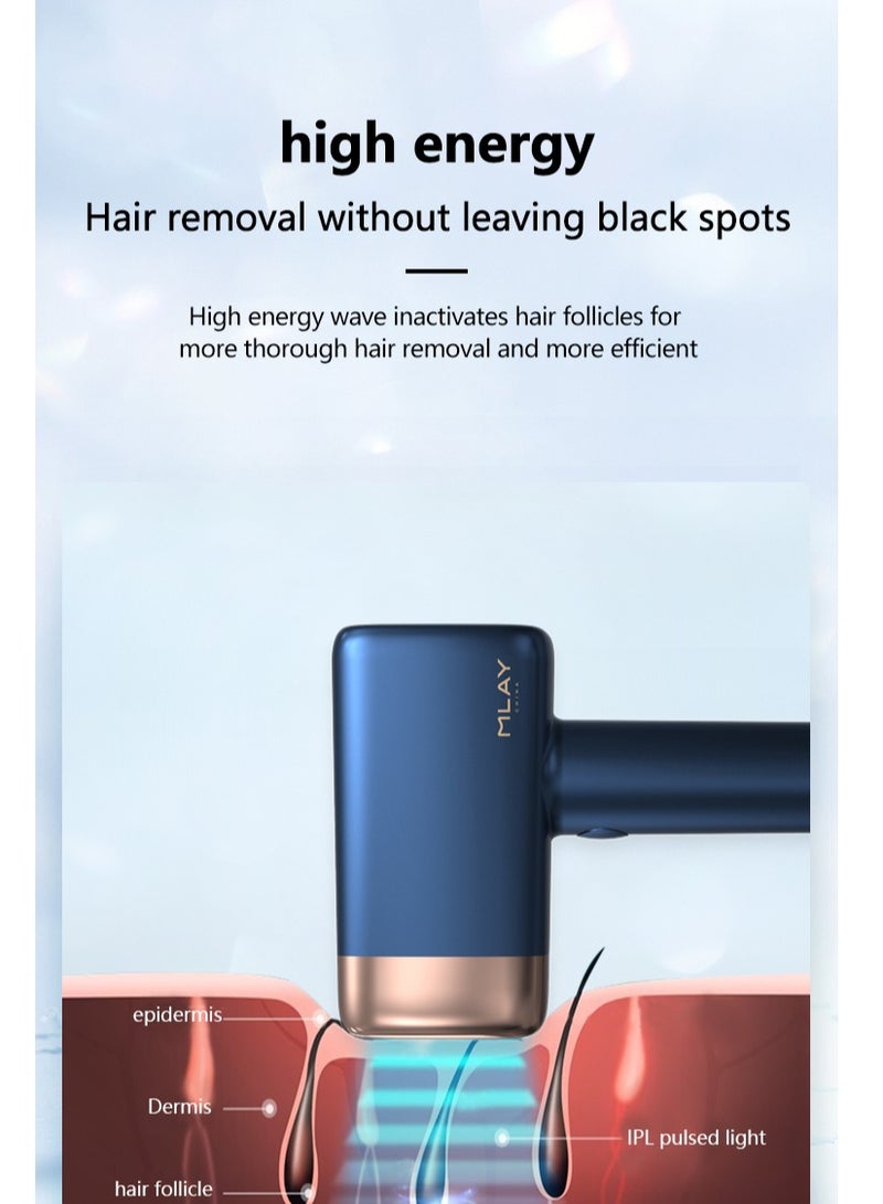 MLAY 2024 Updated MLAY T14 IPL Laser Painless Hair Removal Device With Bikini Lamp 3℃ Cold Compress/500000 Pulses/5-Levels Dark Blue - Image 3